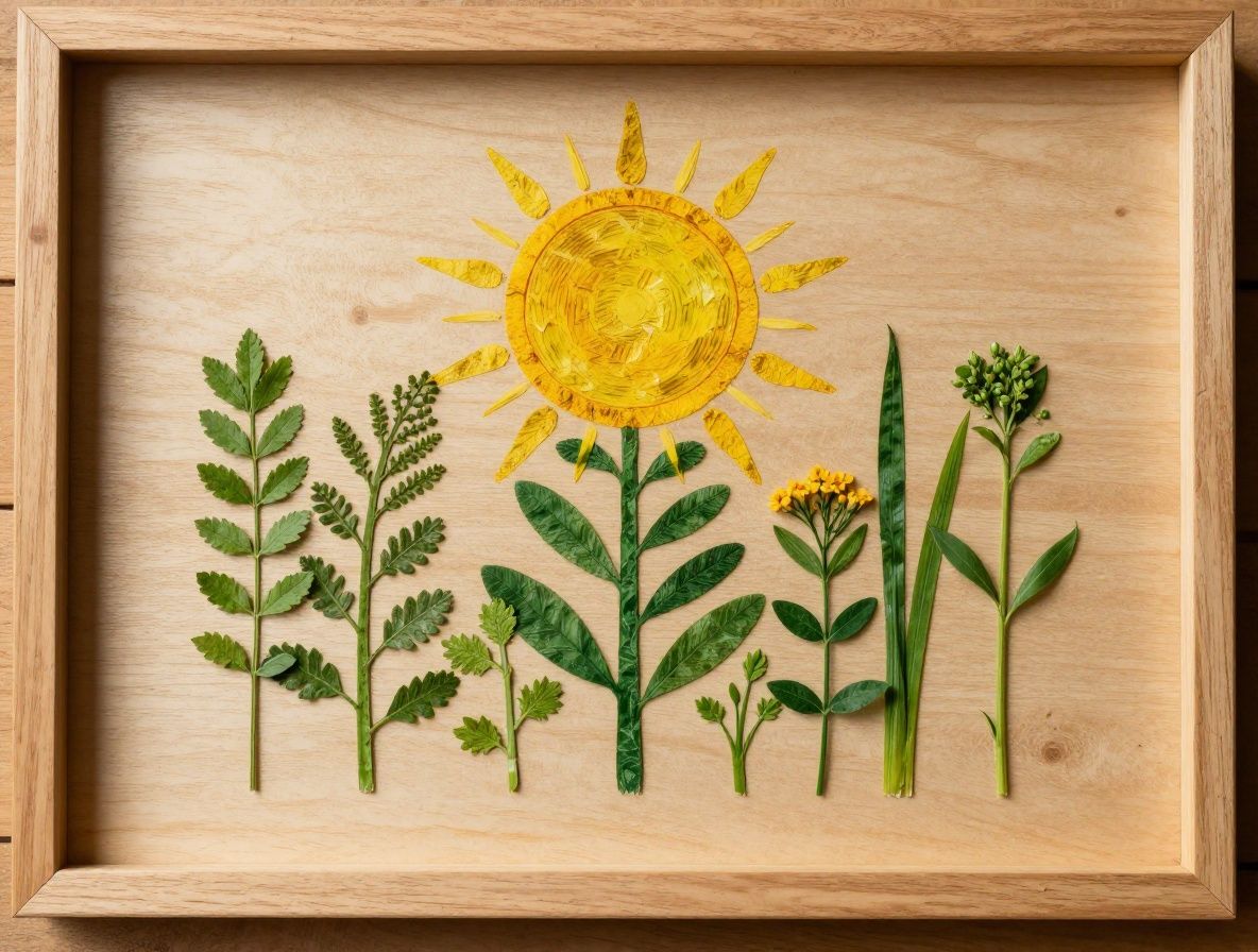 Sonnenlicht fällt durch ein Fenster auf eine Holzoberfläche mit getrockneten Pflanzen – Symbol für Vitamin D und natürliche Sonnensynthese